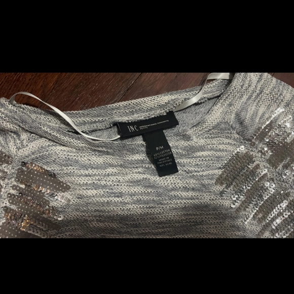 NWT INC International Concepts sz Petite Medium Grey Woven Sequined Sweater - Picture 5 of 6
